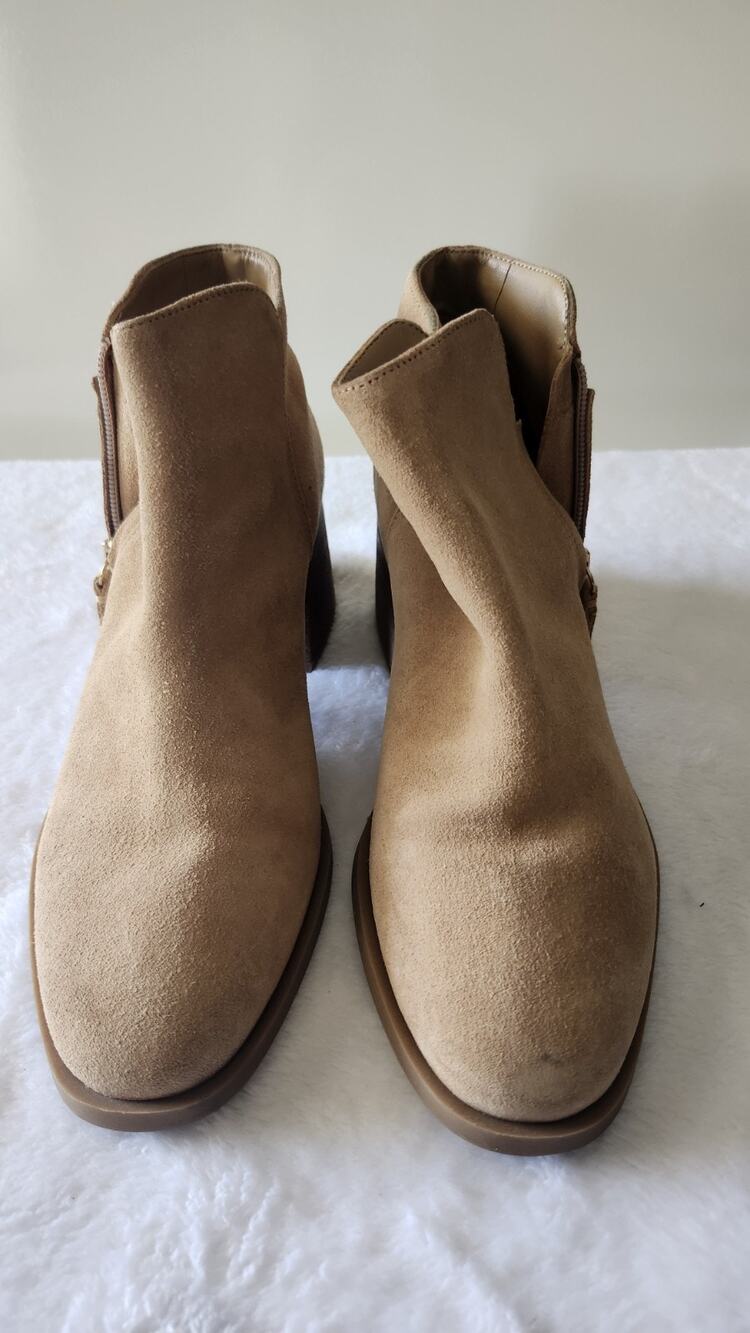 Alex Marie Daria Tan Suede Ankle Booties Women's Size 8.5 M Block Heel S6